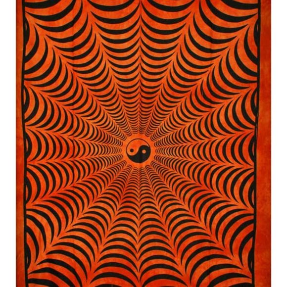 Saffron Trippy Yin Yang Hand-loom Wall Tapestry - Picture 1 of 2